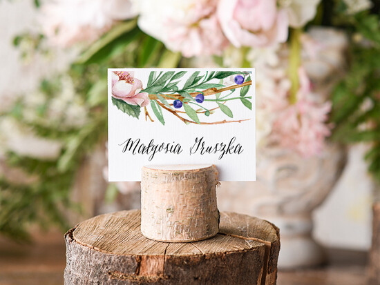 Winietki Boho/etno/pióra eleganckie winietki na stół weselny wizytówki ślubne 002/BHszR/wDR