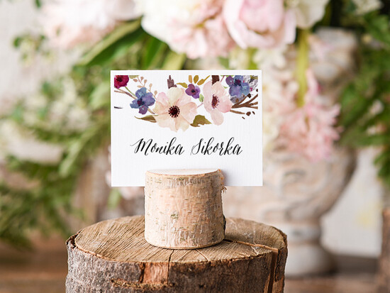 Winietki Boho/etno/pióra eleganckie winietki na stół weselny wizytówki ślubne 02/bhSZ/wDR