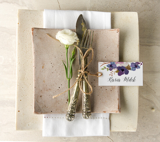 Winietki Boho/etno/pióra eleganckie winietki na stół weselny wizytówki ślubne 03/bhSZ1/wP