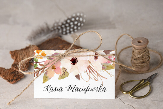 Winietki Boho/etno/pióra ręcznie robione winietki ślubne wizytówki dla gości weselnych 03/glBH/w