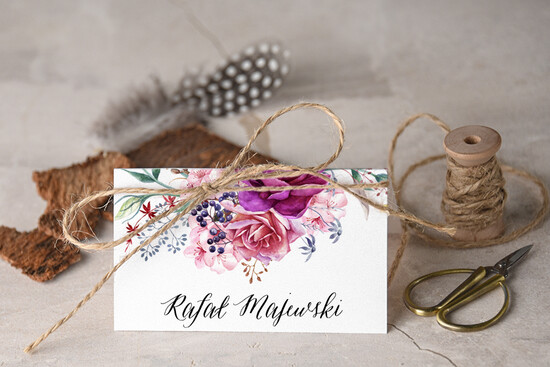 Winietki Boho/etno/pióra eleganckie winietki na stół weselny wizytówki ślubne 10/BHsz1/w