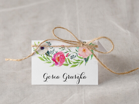 Winietki Boho/etno/pióra eleganckie winietki na stół weselny wizytówki ślubne 10/bhSz/w