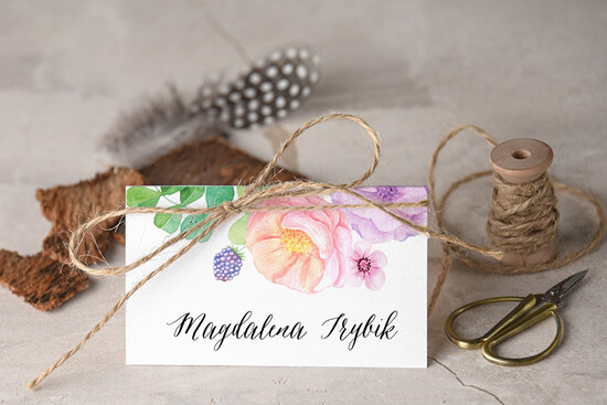 Winietki Boho/etno/pióra ozdobne winietki na ślub wizytówki dla gości weselnych 10/BHszR/w