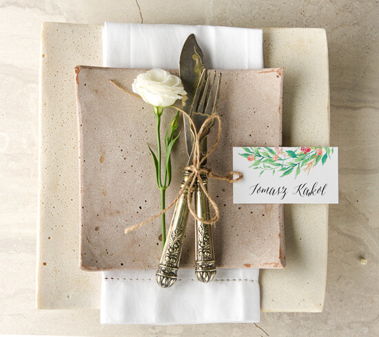 Winietki Boho/etno/pióra ślubne winietki na stół weselny 12/bhSZ/wP