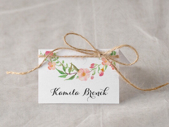 Winietki Boho/etno/pióra ślubne winietki wizytówki dla gości weselnych 17/bhSZ/w