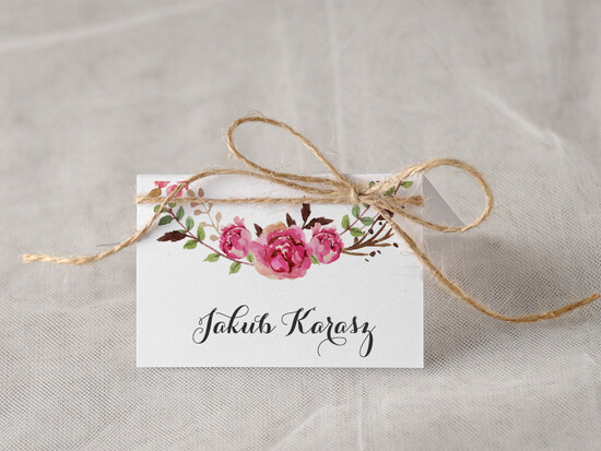 Winietki Boho/etno/pióra winietki ślubne wizytówki na stół weselny 21/bhSz/w