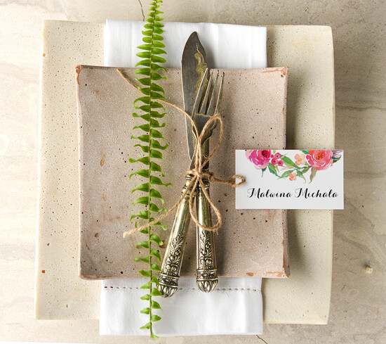 Winietki Boho/etno/pióra ślubne wizytówki winietki na stół weselny 25/bhSZ/wP