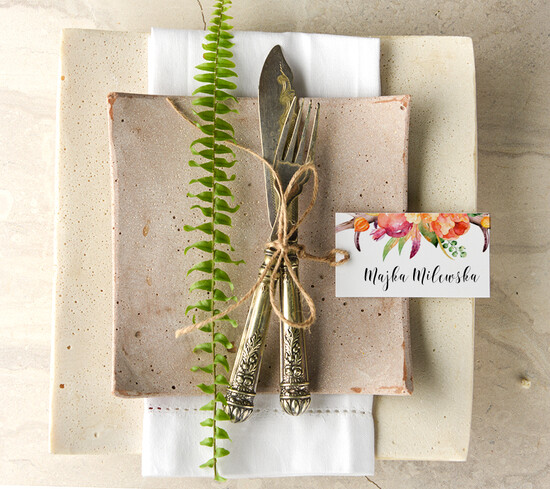 Winietki Boho/etno/pióra winietki ślubne wizytówki na stół weselny 26/cc/wP