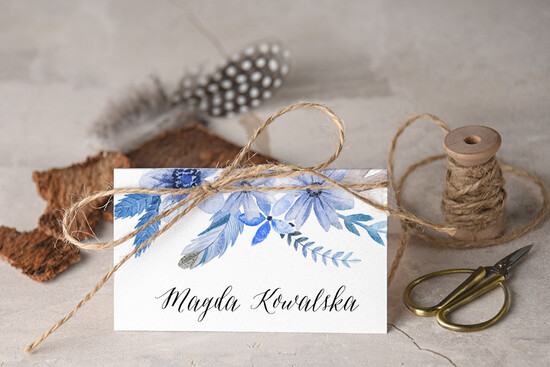 Winietki Boho/etno/pióra eleganckie winietki na stół weselny wizytówki ślubne 15/BHszK/w