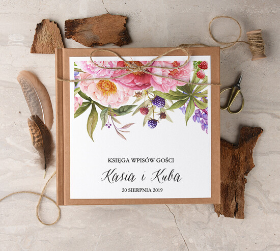 Księgi wpisów gości Boho/etno/pióra księga do wpisywania życzeń przez gości weselnych, wasze imiona i data w stylu rustykalnym 003/BHszK/kwg