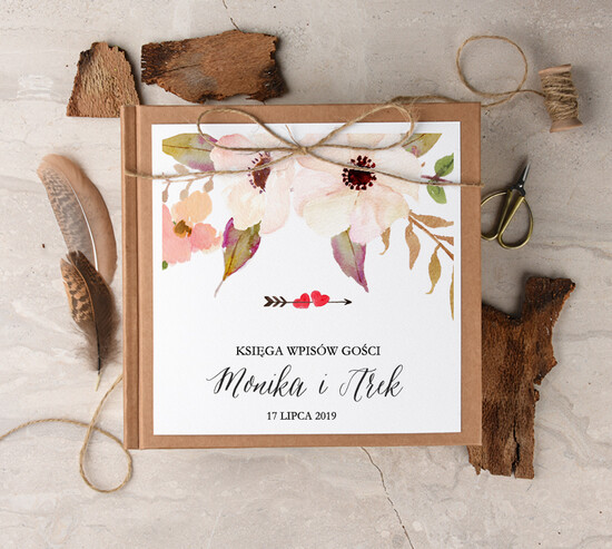 Księgi wpisów gości Boho/etno/pióra album ślubny do wpisów gości weslnych, rustykalne glam wasze imiona i data 006/BHszK/kwg