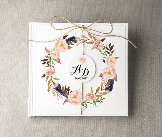 Księgi wpisów gości Boho/etno/pióra nietypowa księga gości ślub i wesele, boho wasze imiona i data 01/bhSZ/kwg