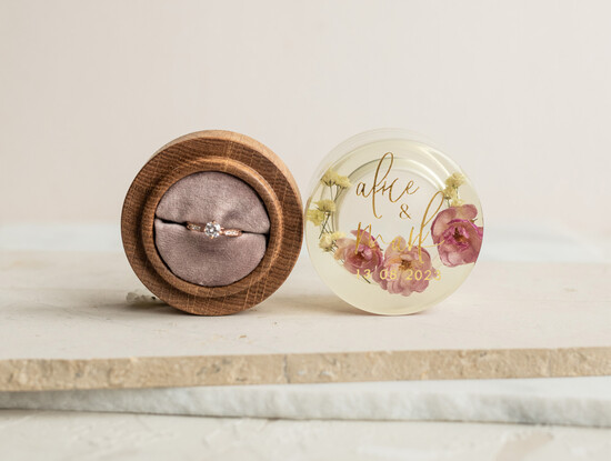 Pudełka Szkatułki na Obrączki szkatułki drewniana szkatułka na obrączki z żywymi kwiatami, pudełko na obrączki z żywicy, pudełko na obrączki 21/szk/szk