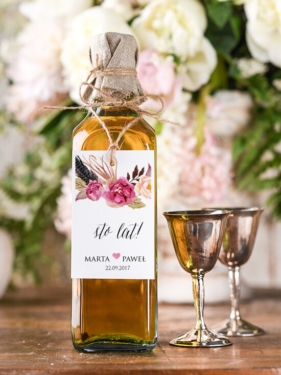 Zawieszki na butelki boho/etno/pióra zawieszki na alkohole weselne, boho wasz tekst 03/bhSZ/zw