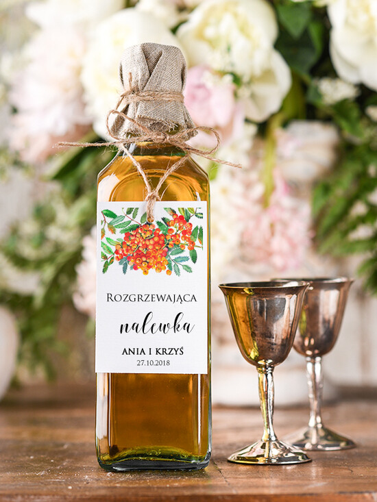 Zawieszki na butelki boho/etno/pióra etykieta na alkohol weselny, boho wasz tekst 44/cc/zw