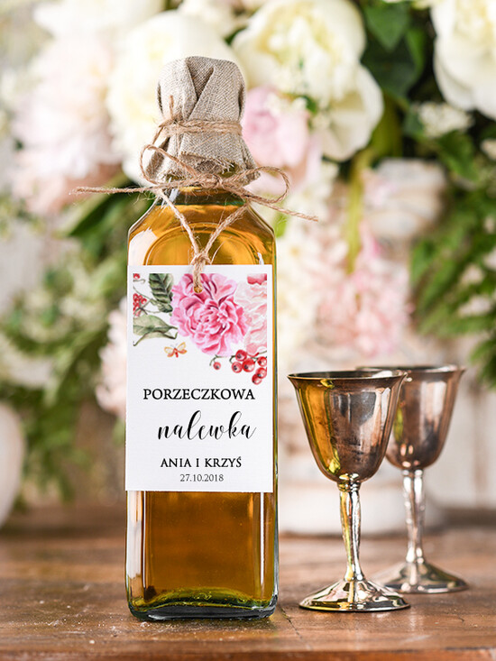 Zawieszki na butelki boho/etno/pióra etykieta na wódkę zawieszka na alkohol weselny, boho eleganckie wasza tresc 52/cc/zw