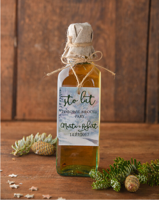 Zawieszki na butelki boho/etno/pióra etykieta na wódkę zawieszka na alkohol weselny, boho wasza tresc 65/ccs/zw