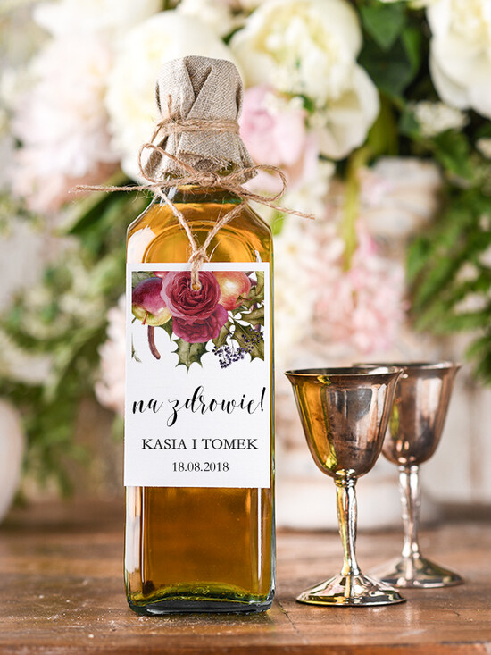 Zawieszki na butelki boho/etno/pióra etykieta na alkohol weselny, boho wasza tresc 84/cc/zw