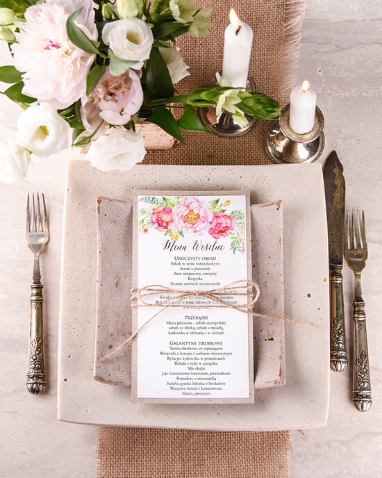 Menu boho karta dań weselnych menu weselne plan podawania posiłków, w stylu boho wasza treść 02/glBH1/m