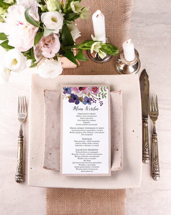 Menu boho weselne menu karta potraw weselnych, boho z dowoną treścią 03/BHsz1/m