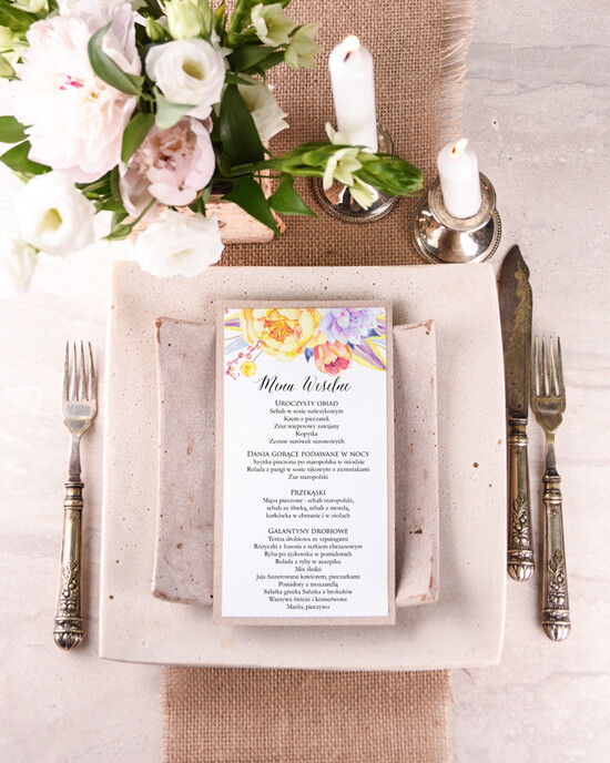 Menu boho menu weselne na stoły plan podawania posiłków, boho wasze imiona i treść 05/glBH/m