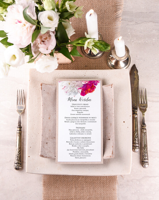Menu boho ślubne menu karta potraw weselnych, w stylu boho wasza treść 06/glBH/m