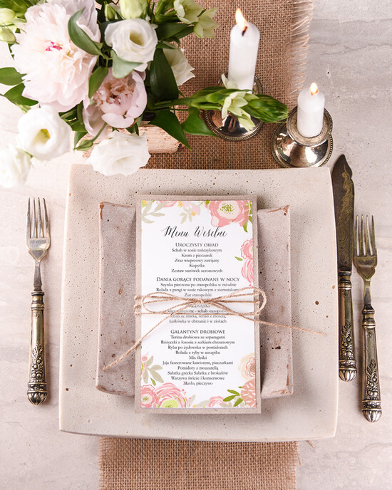 Menu boho menu weselne na stoły plan podawania posiłków, boho na romantyczne wesele 12/BHsz1/m