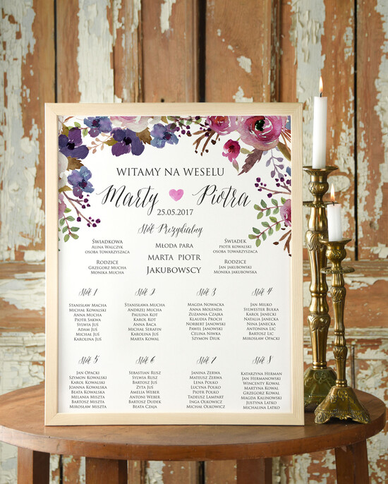 Plany stołów Plakaty Boho plan stołów  weselnych usadzenie gości na weselu, boho styl kolorowe kwiaty 03/BHsz1/PL