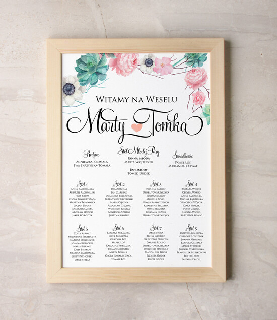 Plany stołów Plakaty Boho plan stołów  weselnych usadzenie gości na weselu, boho styl kolorowe kwiaty 11/ccs/PL