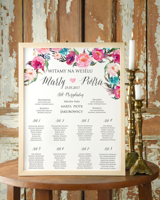 Plany stołów Plakaty Boho plansza powitanie gości i plan stołów w jednym, plakaty boho kwiaty eteryczne 18/bhSZ/PL