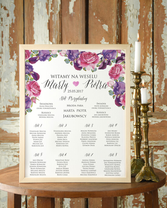 Plany stołów Plakaty Boho plansza powitanie gości i plan stołów w jednym, boho styl kolorowe kwiaty 21/cc/PL