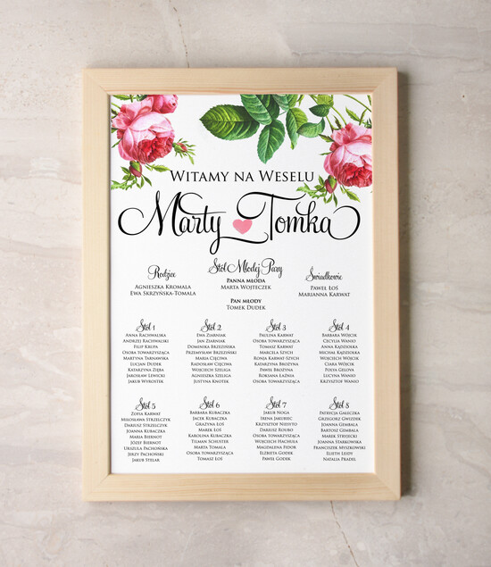 Plany stołów Plakaty Boho plansza powitanie gości i plan stołów w jednym, boho styl romantyczne kwiaty 22/bot/PL