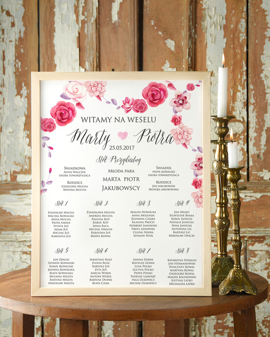 Plany stołów Plakaty Boho tablica z rozmieszczeniem gości plan stołów weselnych, boho styl kolorowe kwiaty 29/CC/PL	