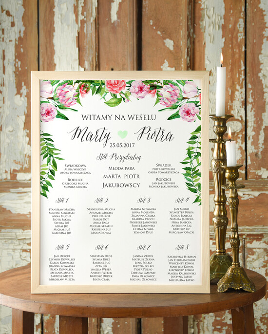 Plany stołów Plakaty Boho plan stołów na wesele tablica z rozmieszczeniem gości, plakaty boho kwiaty eteryczne 39/cc/PL