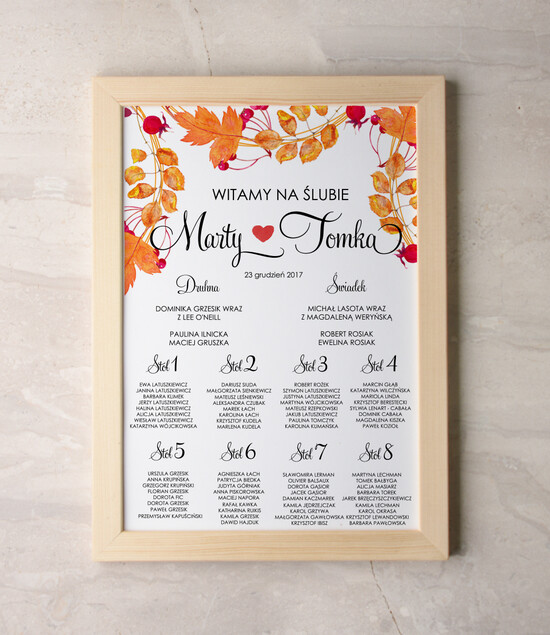 Plany stołów Plakaty Boho tablica z rozmieszczeniem gości plan stołów weselnych, w stylu boho romantyczne kwiaty\\ 39/cc/PL