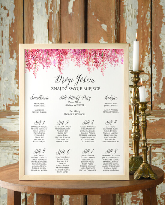 Plany stołów Plakaty Boho plansza weselna plan stołów weselnych, boho styl romantyczne kwiaty 46/cc/PL