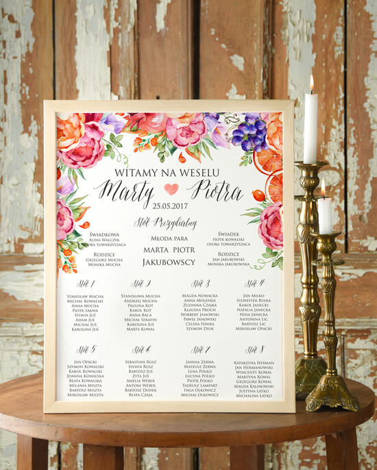 Plany stołów Plakaty Boho plansza powitanie gości i plan stołów w jednym, boho styl romantyczne kwiaty 47/cc/PL