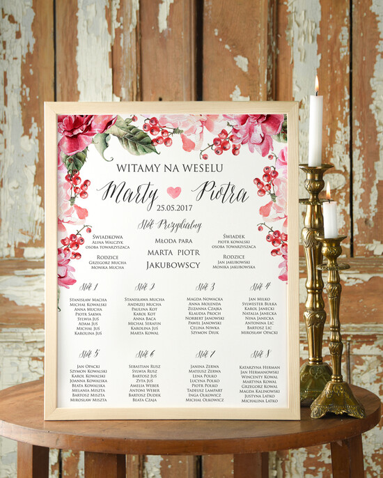 Plany stołów Plakaty Boho planer ślubny plan usadzenia gości na weselu, plakaty boho kwiaty eteryczne 52/cc/PL