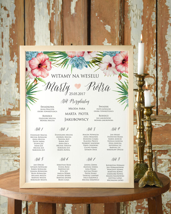 Plany stołów Plakaty Boho tablica z planem stołów na wesele plan stołów weselnych, plakaty boho kwiaty eteryczne 69/cc/PL