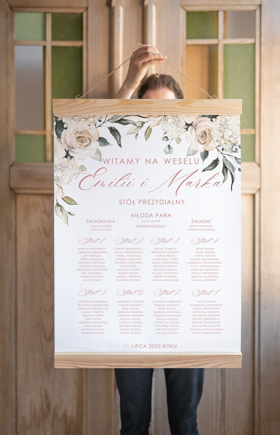 Plany stołów Plakaty Boho powitanie i usadzenie gości plan stołów weselnych, w stylu boho romantyczne kwiaty\\ 1/kalkaF/PLD