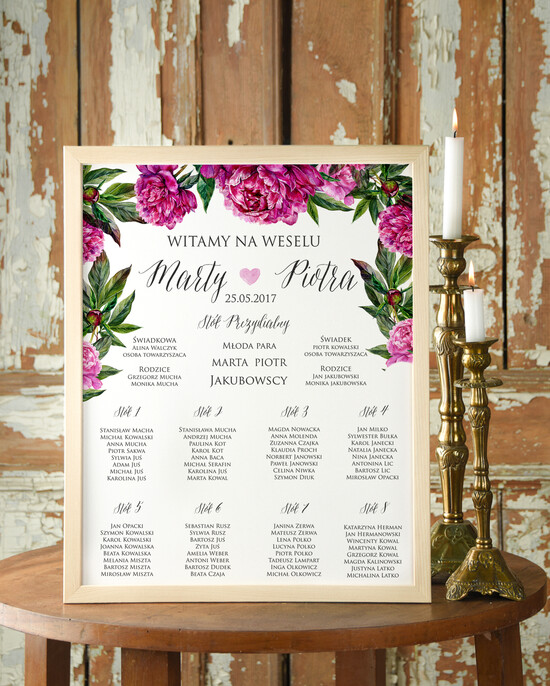 Plany stołów Plakaty Boho tablica z planem stołów na wesele plan stołów weselnych, w stylu boho romantyczne kwiaty\\ 88/ccP/PL