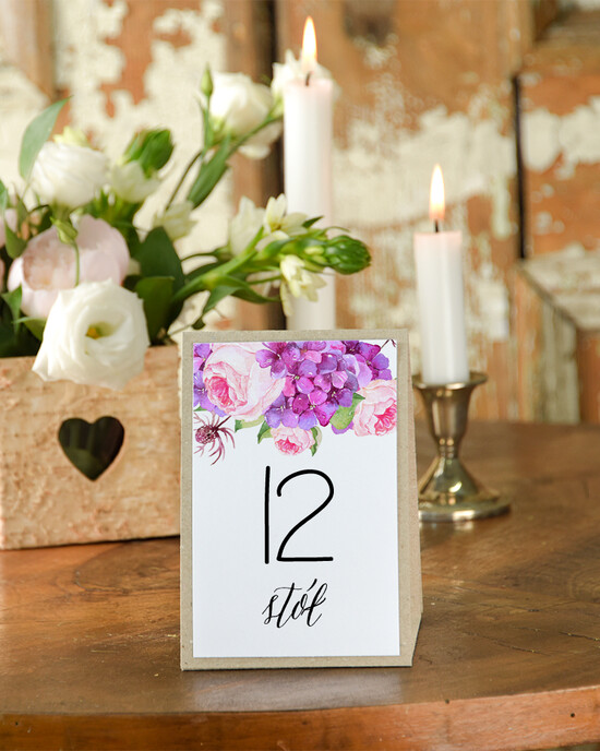 Numery na stół Boho/Etno/Pióra numerek na stół weselny, piękne kwiaty w stylu boho beda ozodoba stołu 02/BHszF/nrS