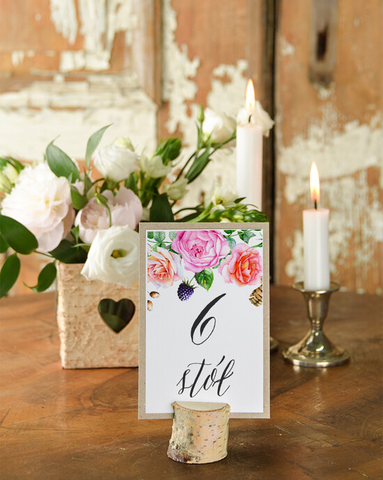 Numery na stół Boho/Etno/Pióra numerki na stół stoły weselne, w stylu boho kwiatowe grafiki 02/bhszR2/nr