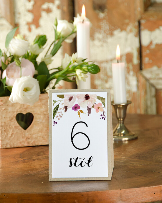 Numery na stół Boho/Etno/Pióra numerek stojak na stół weselny, pióra kwiaty boho stylowe 23/bhSZ/nrS