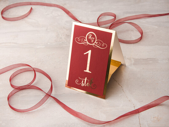 Numery na stół Glamour numerek na stół weselny, złote klasyczne i eleganckie 005/GLz/nrS