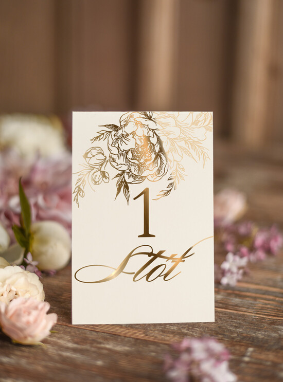 Numery na stół Glamour numery na stół gości weselnych, złote numerki na stol weselny w stylu glamour, eleganckie numerki na 01/golffold/nrS