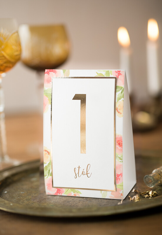 Numery na stół Glamour numerek stojak na stół weselny, złote w stylu glamour 02/GNO/nrS