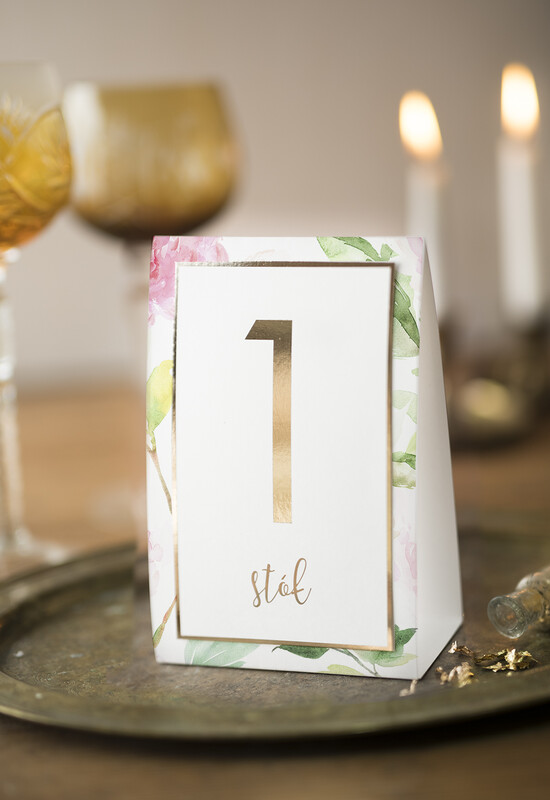 Numery na stół Glamour tabliczka z numerem stołu weselnego, zlocone klasyczna elegancja 03/GNO/nrS