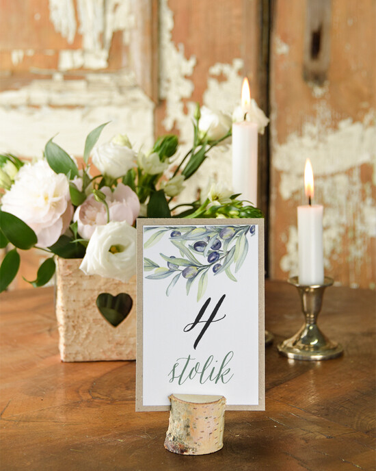 Numery na stół Otwarte jednokartkowe numerki na stoliki ślubne, klasyczne i eleganckie usadzenie gości na weselu 10/ccs/nr