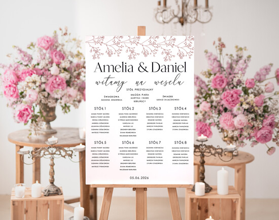 Plany stołów Plakaty Rustykalne tablica z rozmieszczeniem gości plan stołów weselnych, plan stołów na wesele tablica z rozstawieniem 12/skl3s/PL25